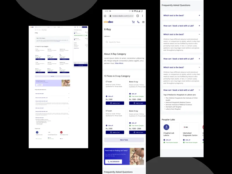 oladoc.com UX/UI design screens